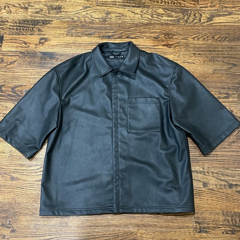 Zara Black Faux Leather Button-Up